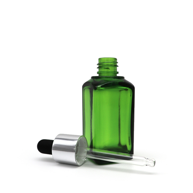 High Quality green PETG plastic square bottle with glass dropper