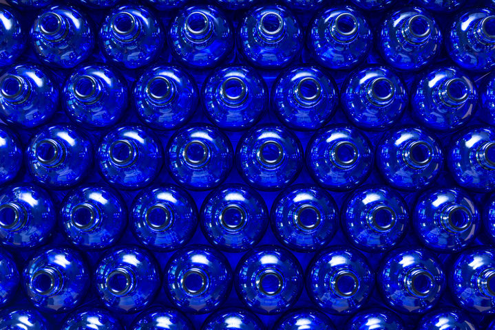 Lot of blue glass bottles