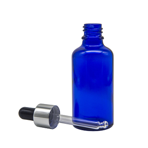 Wholesale 50ml blue essential oil glass serum bottle with silver dropper