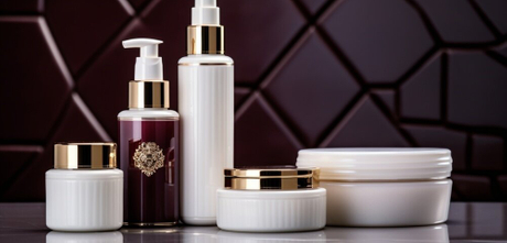 Luxury skincare bottles with a pearl white finish and empty labels.jpg