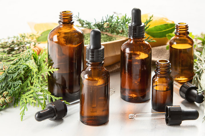 Bottles of essential oils