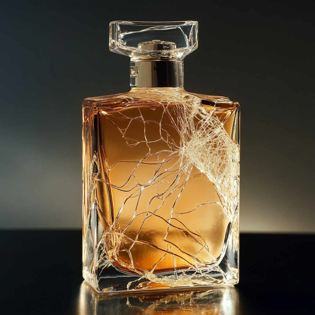 A_high-end_perfume_bottle_exhibiting_stress_cracking