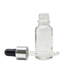 Wholesales 30ml 50ml transparent essential oil glass bottle with silver serum dropper